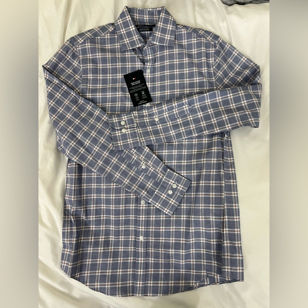 Tommy Hilfiger Men's Blue Plaid Long Sleeves Cotton Size Small